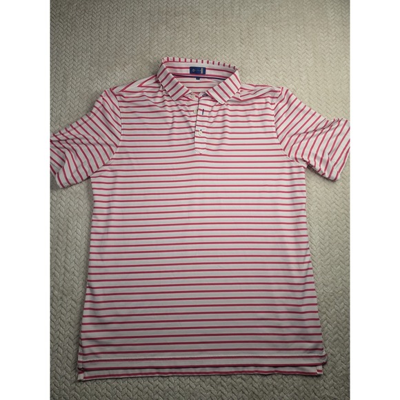 Stitch's Other - Stitch Golf Polo Shirt Men's Large Striped Pink White Short Sleeve